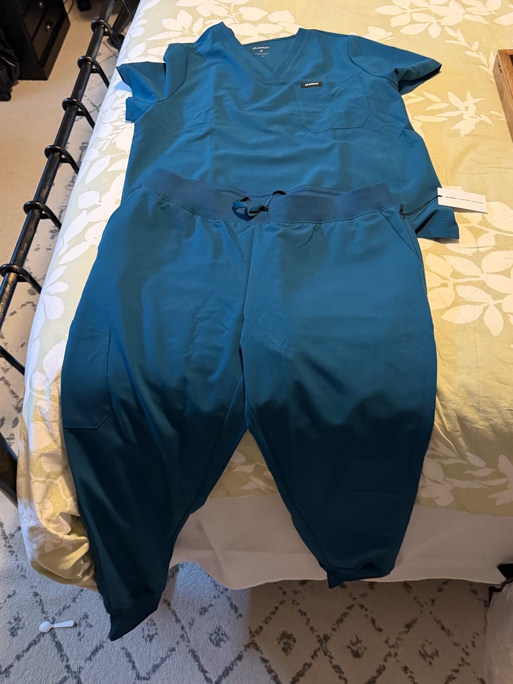 Jaanuu Teal Track Jogger Scrub Set - Women's Two-Piece